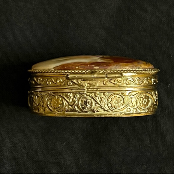 Stone & Brass (?) Oval Box - Picture 3 of 10